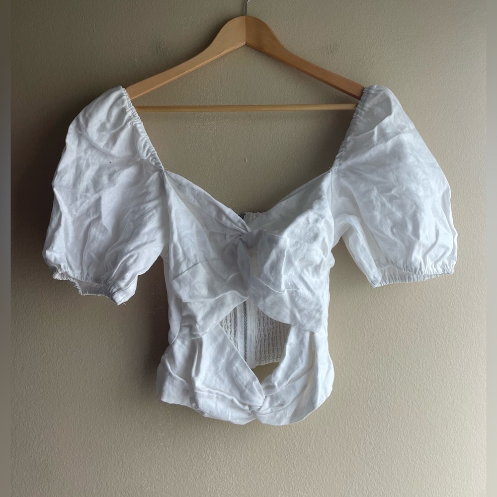 Reformation Women White Linen Puff Sleeve Top Size 8